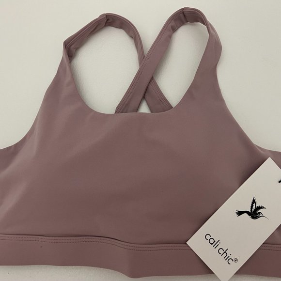Cali Chic Women Sports Bra Criss-Cross Back Celebrity Padded Strappy Workout Run - Picture 3 of 6